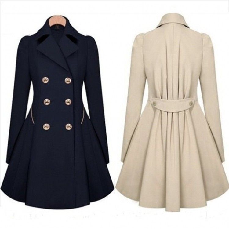 Elegant Double-Breasted Trench Coat For Women – Plus Size Long Coat With High-Density Twill Fabric, Slim Fit & Office Chic (Beige, Navy Blue)_voghion.com
