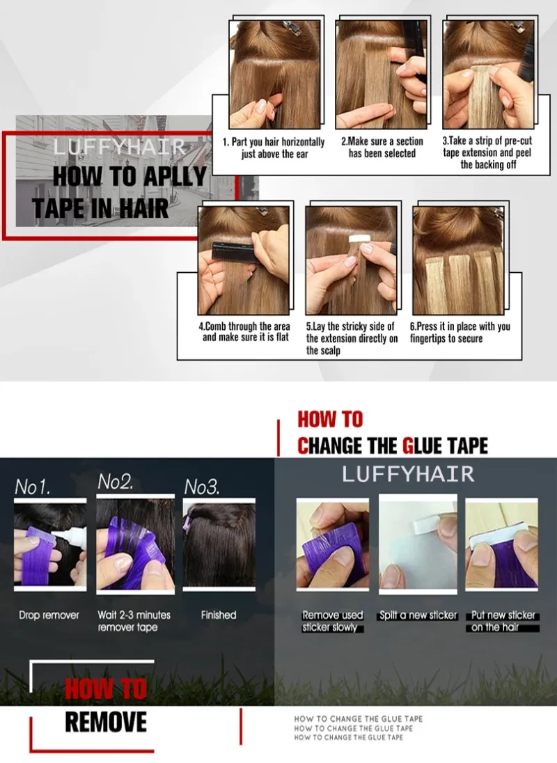 Brazilian Loose Wave Tape In Human Hair Extensions Skin Weft Adhesive Invisible 40 Pieces_voghion.com
