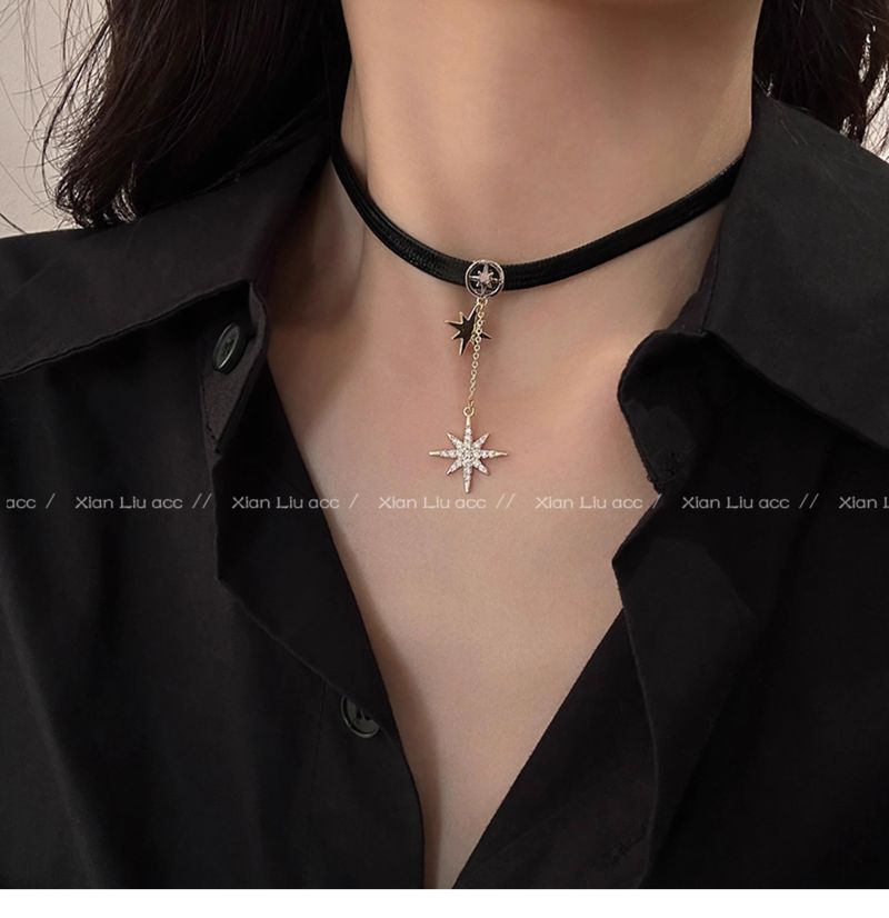 Dolce e fresco Maillard collana girocollo stella a otto punte collana in pelle PU design di nicchia femminile catena per clavicola_voghion.com