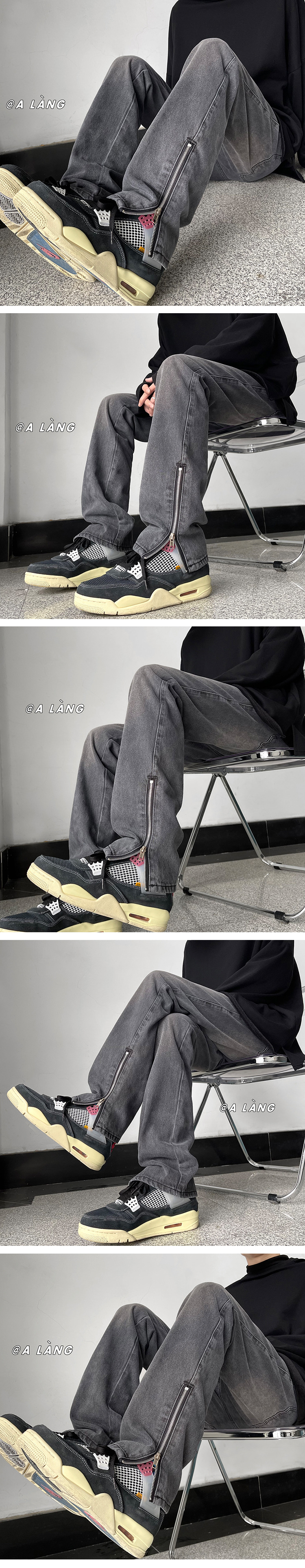 Moške kavbojke z zadrgo na strani, ravne hlače z visokim pasom, spomladi in jeseni, retro oprane, modne znamke_voghion.com