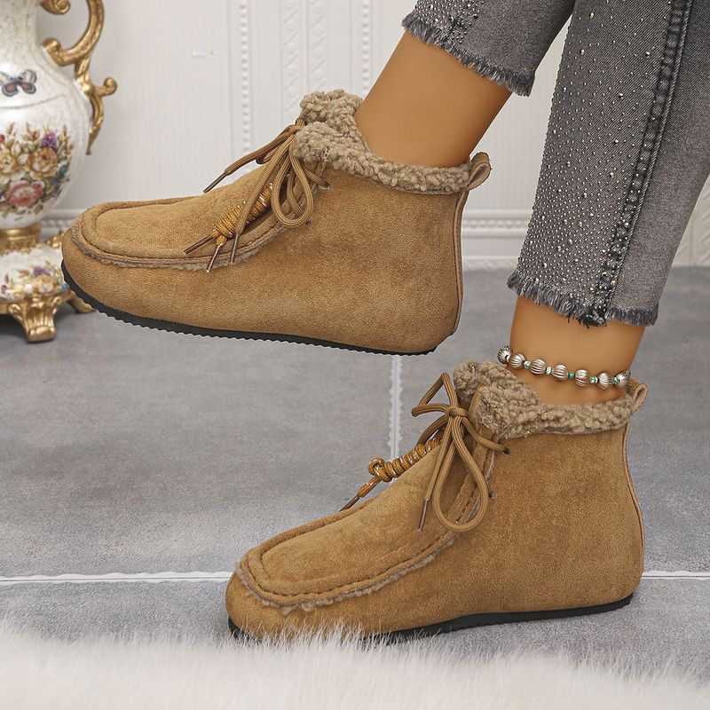 2025 New Large Size Wool Short Cotton Shoes For Women Winter Fleece-Lined Casual Warm Lace-Up Snow Boots_voghion.com