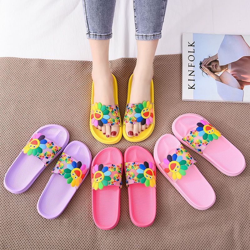 Sonnenblumen-Hausschuhe für Damen, Duschpaare, rutschfeste Eltern-Kind-Sandalen für den Innenbereich für Kinder, weiche EVA-Sommersohle_voghion.com