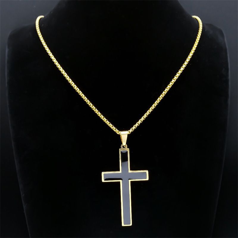 Nuovo ciondolo a croce in acciaio inossidabile per uomo, collana a catena da uomo in oro annerito dalla corrosione_voghion.com