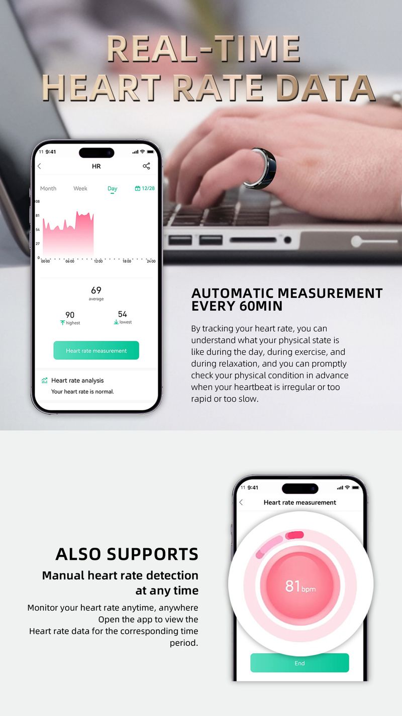 Herrenschmuckringe R8 Keramik-Smart-Ring Herzfrequenz Blutsauerstoff Multisport Gesundheit Schlafüberwachung IP Wasserdichter Smart-Ring_voghion.com
