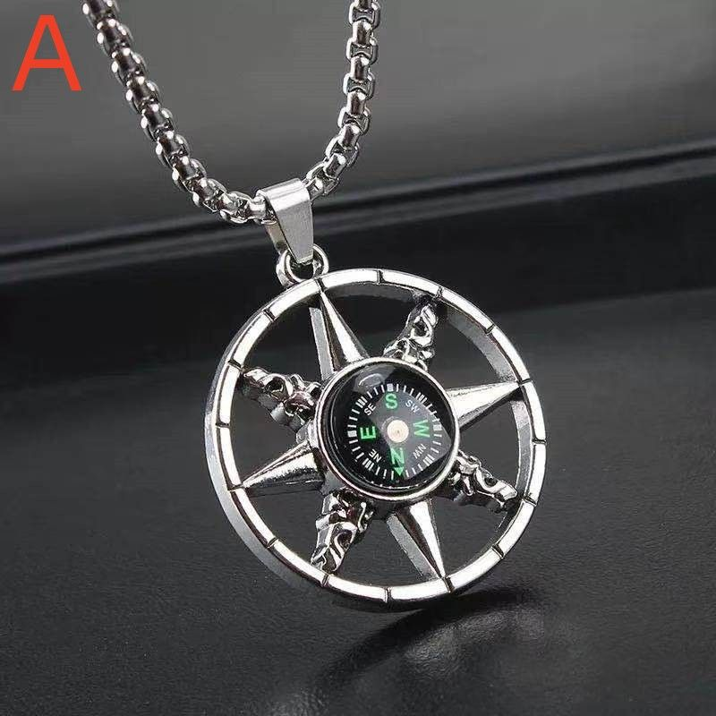 Men's and women's fashion jewelry retro punk rock party Creative compass Necklace pendant_voghion.com
