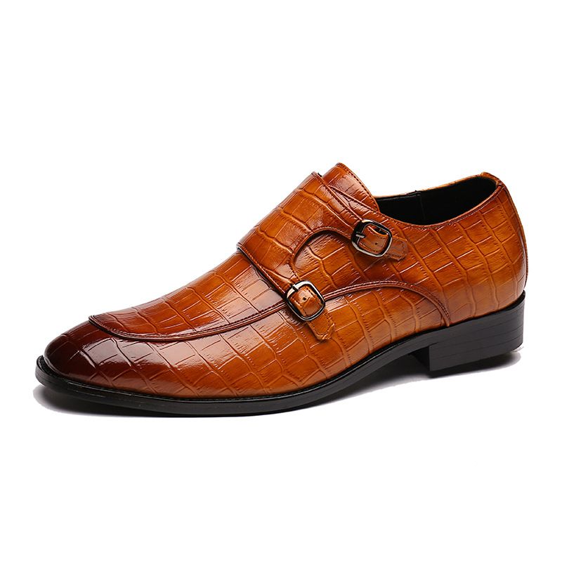 TerraStride 2025 Primavera Nuove Scarpe Casual da Uomo in Pelle con Punta a Punta e Fibbia Laterale, Modello Coccodrillo_voghion.com