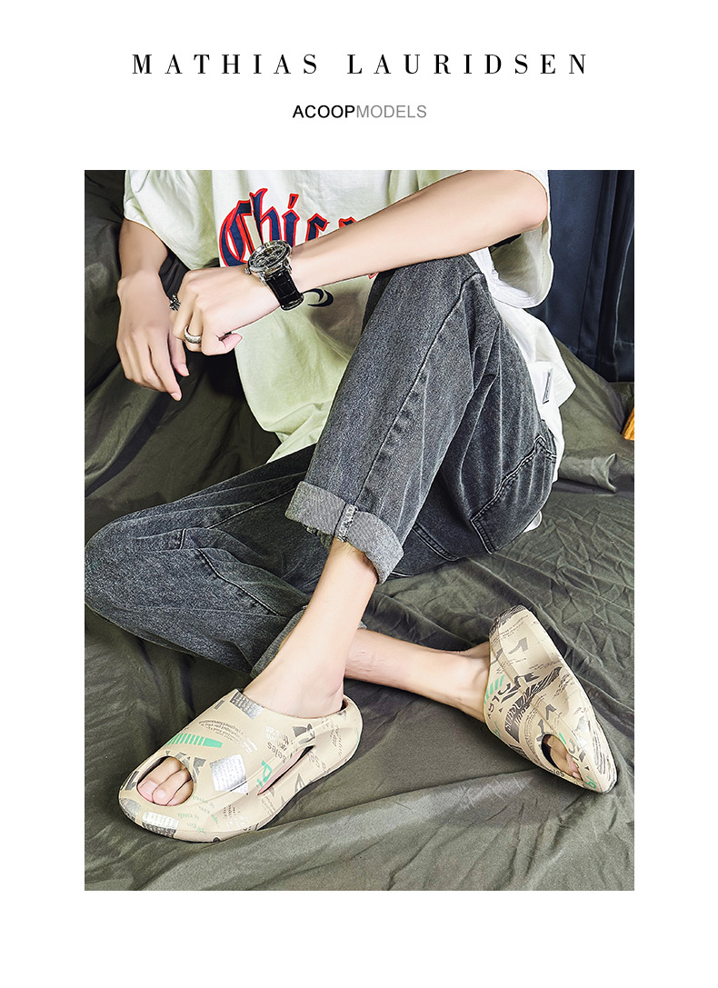 Sommer Straße Trendy Hausschuhe Fisch Mund EVA Zwei Farbe Dicke Unterseite Tritt Auf Scheiße Gefühl Sandalen Outdoor Erhöhen Strand Schuhe Männer_voghion.com