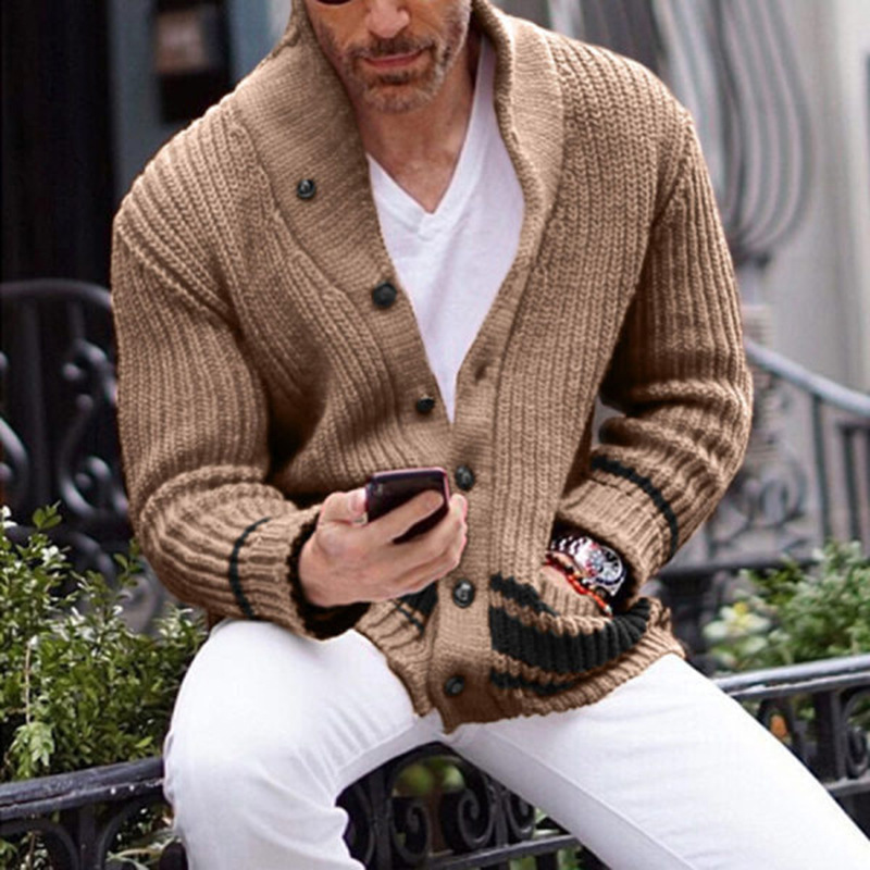 Maglione da uomo autunno e inverno casual tinta unita semi-dolcevita a maniche lunghe in cardigan da uomo_voghion.com