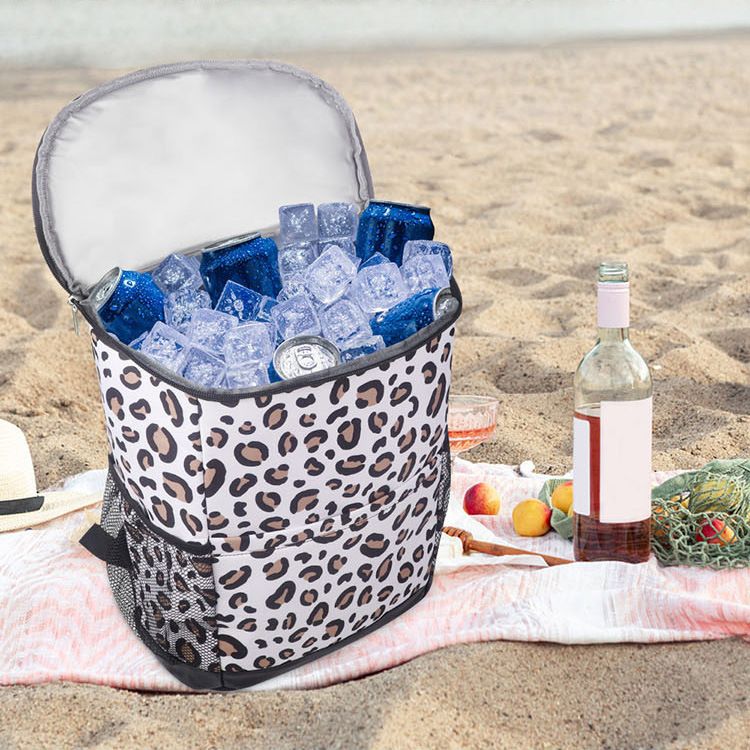 Buiten picknick strand kamperen geïsoleerde luipaardprint draagbare koeler rode wijn rugzak ijszak_voghion.com