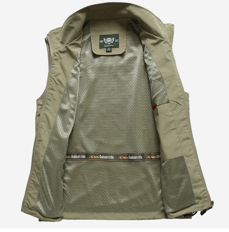 Men's Lightweight Outdoor Vest With Multi-Pocket Design, Breathable Polyester Photographer Fishing Jacket For Spring & Autumn Hiking_voghion.com