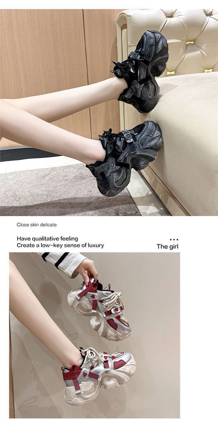 Scarpe sportive e per il tempo libero Kolumb con suola spessa, versatili e con rialzo in altezza, per donna, autunno 2025, nuove scarpe da papà rosse retrò della stazione europea_voghion.com