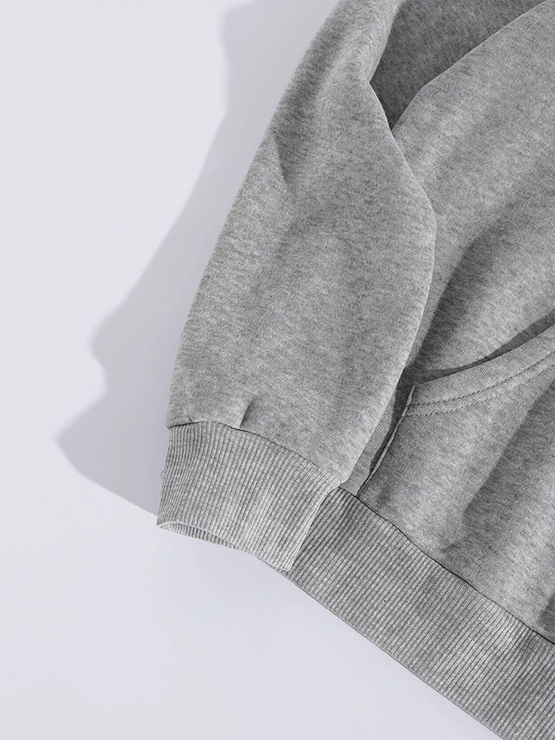 Abbigliamento da uomo più felpa in velluto con stampa di lettere, tasca con coulisse e cappuccio stampato_voghion.com