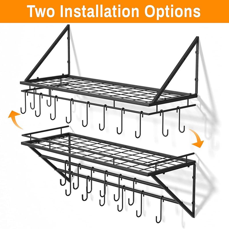 Tiebohui Wall-mounted Kitchen Wall-mounted Rack Pot Rack Storage Rack Bowl Rack Iron Pot Rack Seasoning Rack Wall-mounted_voghion.com