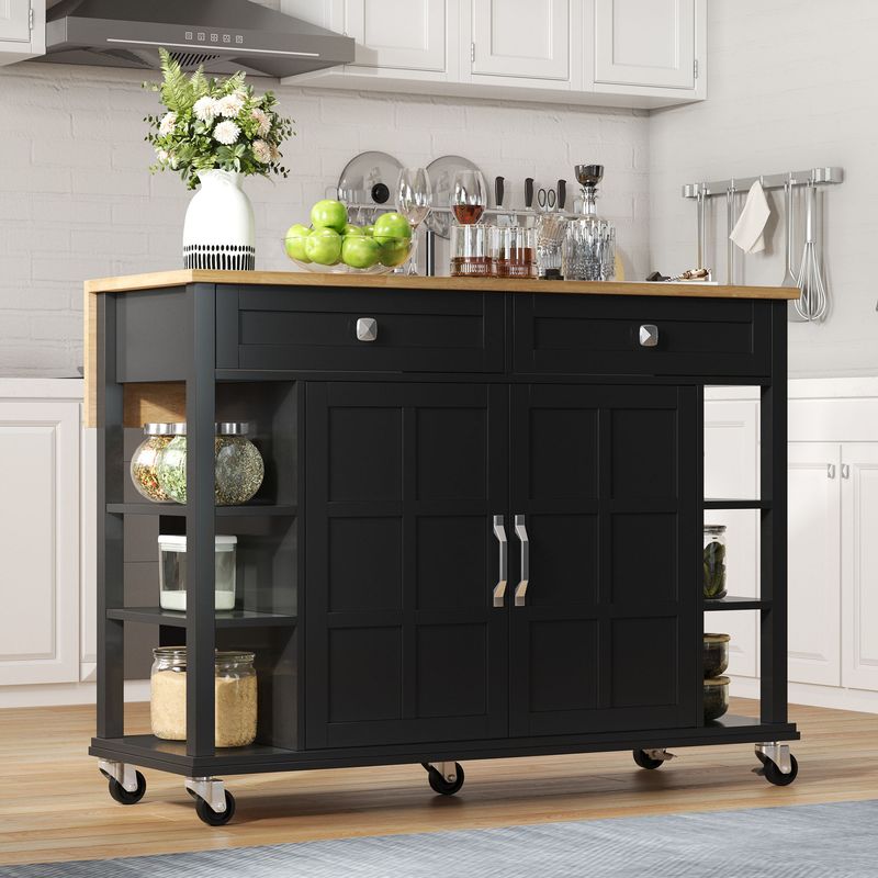 Küchenwagen Mit Klappbarer Platte, 120×65 Cm, 2 Schubladen, Rollen Für Küche & Wohnzimmer_voghion.com