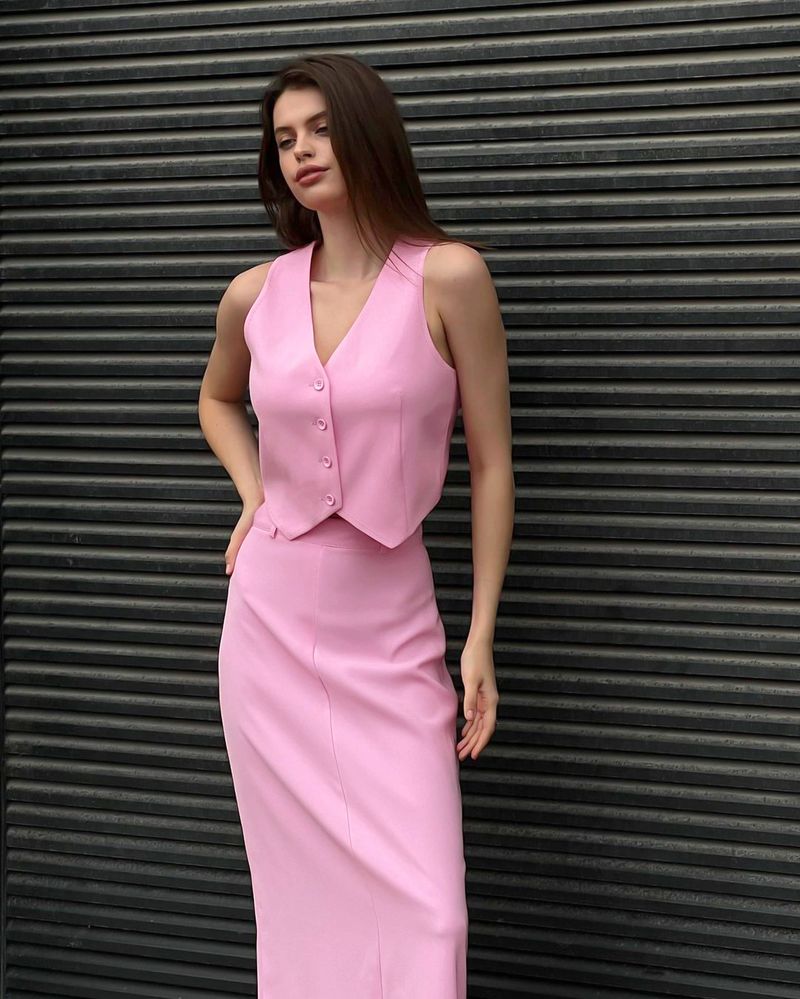 Vêtements pour femmes, col en v, haut court, jupe longue fendue, costume deux pièces, Design décontracté _voghion.com
