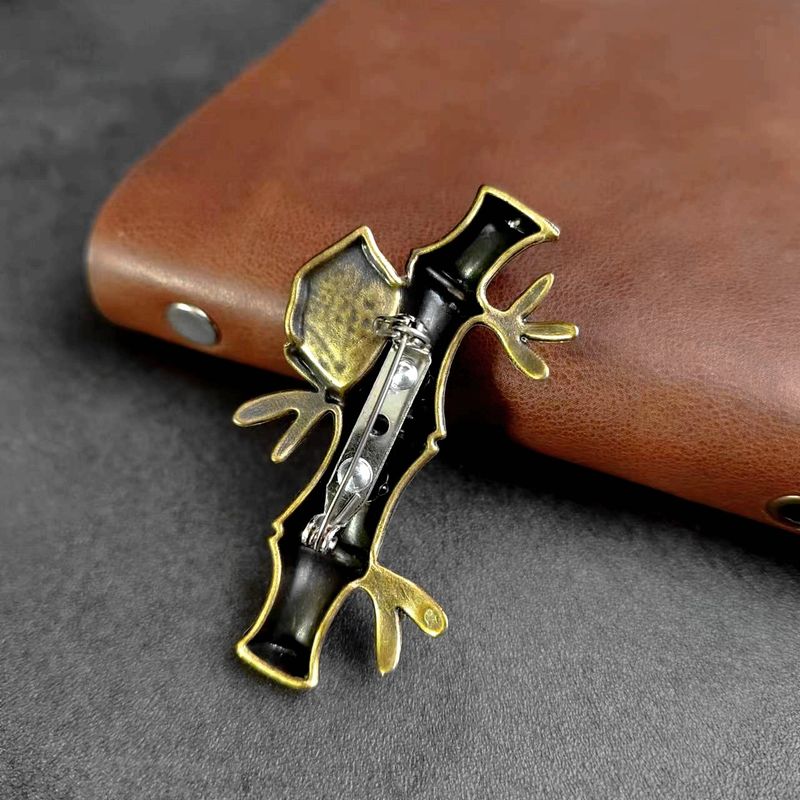 JM Bronzo Antico Elettrolitico Motivo Piuma Fiore Ramo Uccello Foglia Spilla Artistica Grande Accessorio_voghion.com