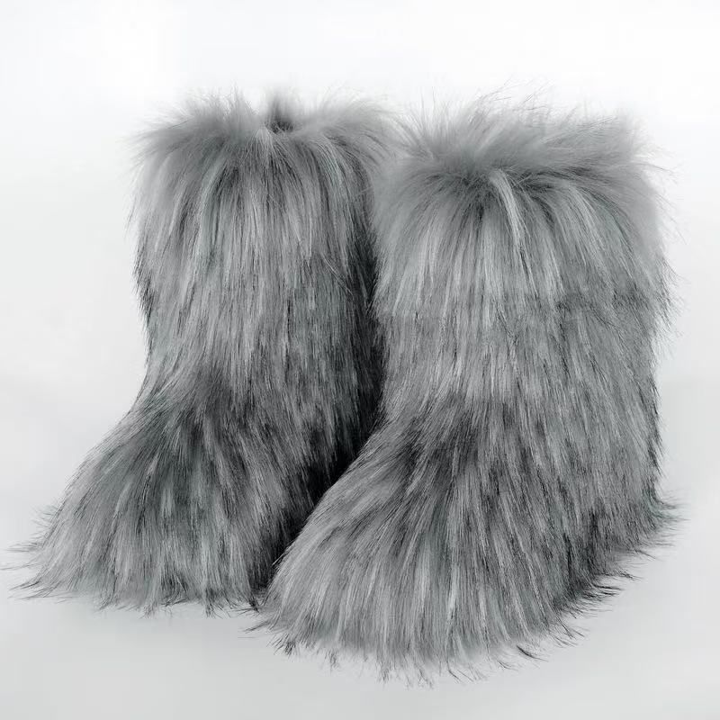 Waschbär Fuchs Y2K Schnee Mid-Calf Damen Winter Pelzstiefel_voghion.com