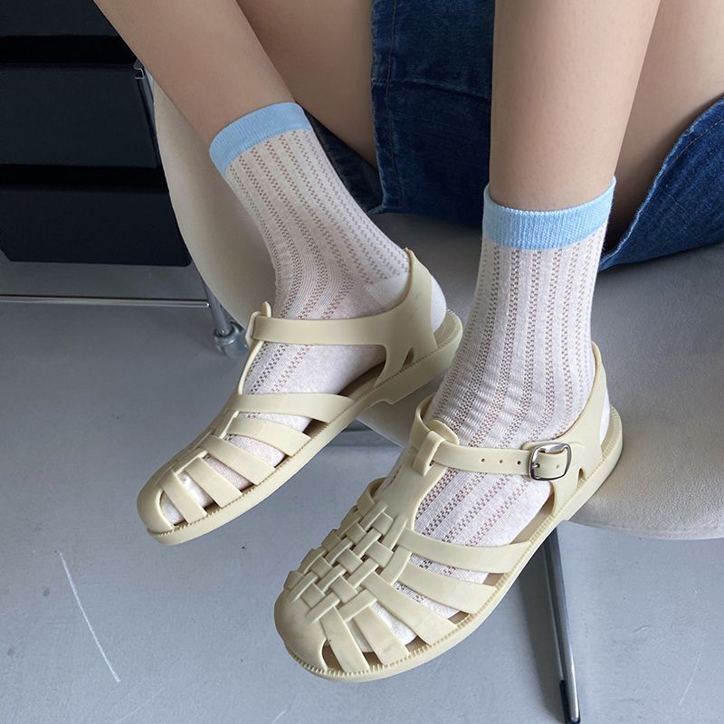 Korean summer thin ins girls macaron color mesh breathable mid-calf cotton socks_voghion.com