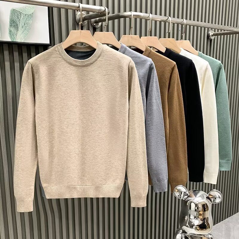 Pull col rond pour homme - Pull décontracté en tricot uni, coupe ajustée, respirant et extensible, polyvalent au quotidien (plusieurs couleurs et tailles)_voghion.com