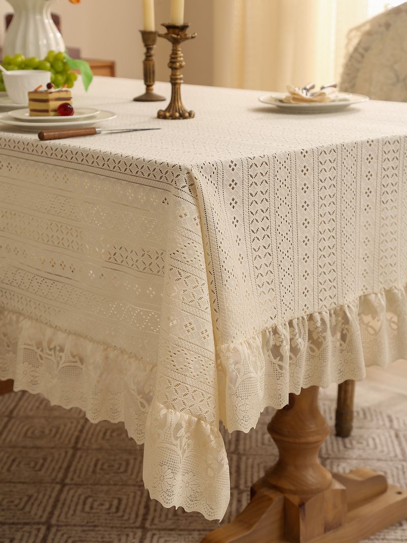 Nordic Luxury Dot Lace Trim Tablecloth – Elegant Non-Slip Durable Cover For Dining Table, Coffee Table, And Side Table, Multiple Colors & Sizes_voghion.com