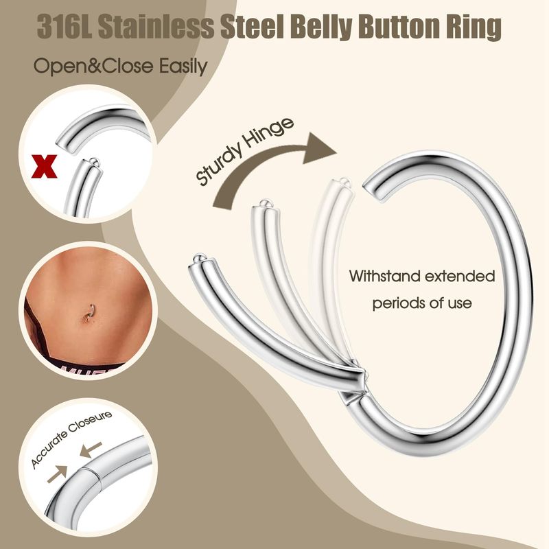 Piercing per ombelico in acciaio inossidabile 14G con clicker per donna, piercing per ombelico, setto nasale rotondo, 6-14 mm_voghion.com
