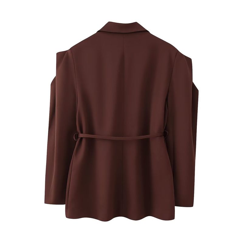 "Elegant Inspired Belted Blazer With Wide Shoulder Pads Stylish Ties Oversized Fit, Long Sleeve, Versatile Streetwear For Women (S/M/L, )_voghion.com