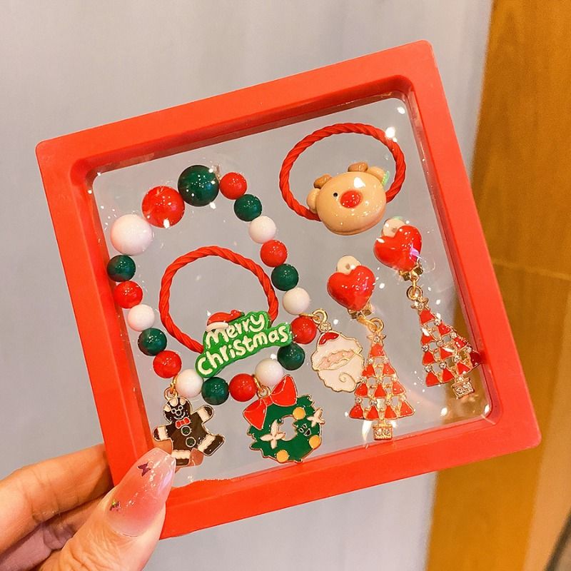 Christmas Jewelry Set For Kids, Festive Beaded Bracelet & Ring Sets With Santa, Snowman & Tree Charms, Holiday Gift & Party Favor Jewelry_voghion.com
