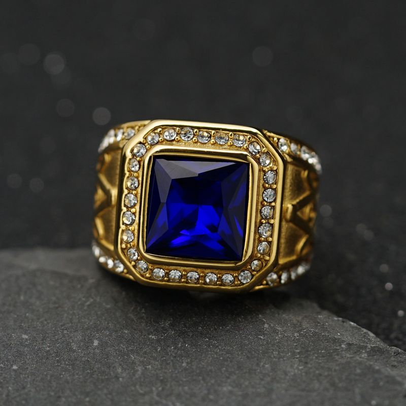 Bague maçonnique rétro AG en acier titane/acier inoxydable 316 incrustée de pierres précieuses colorées_voghion.com