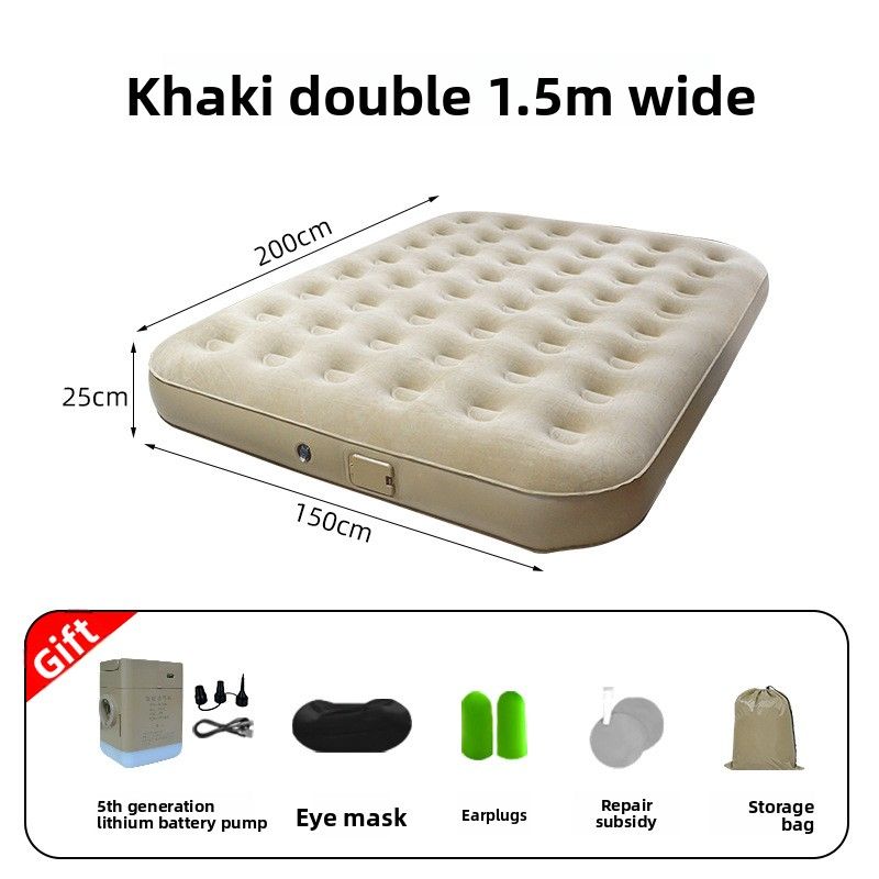 Fully Automatic Heightened And Thickened Flocked Inflatable Mattress, Outdoor Camping Double Air Bed, Home Use With_voghion.com
