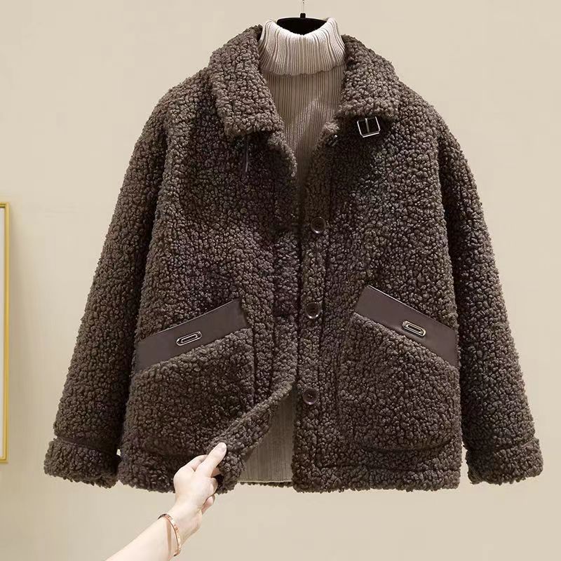 Women's Clothing autumn and winter granular fleece plus velvet thickened small size large loose warm coat _voghion.com