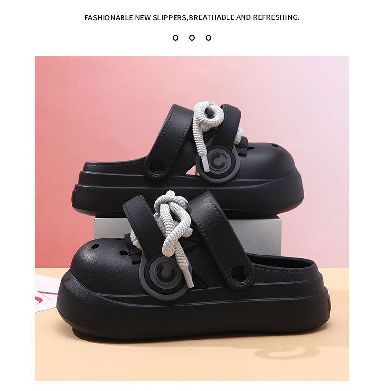 Scarpe estive con suola spessa e fori per donna, traspiranti e che aumentano l'altezza all'aperto, abbigliamento da esterno, pantofole in stile punk, sandali da spiaggia antiscivolo con punta chiusa_voghion.com