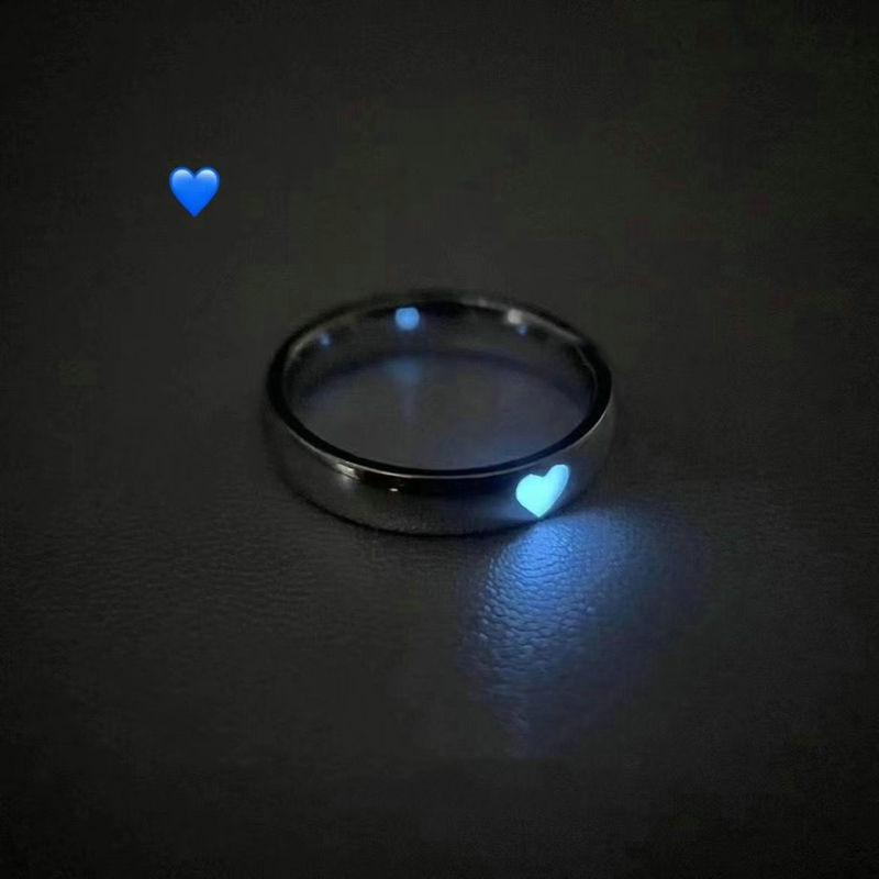 Ready Stock Luminous Blue Pink Light Heart Ring for Women Men Couple Fluorescent Glow In Dark Adjustable Finger Rings Fashion_voghion.com