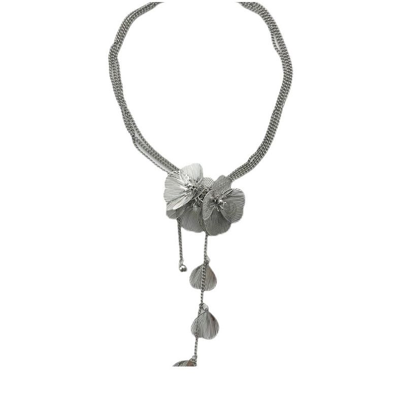 Original kraftig retro dusk tredimensjonal blomsterkjede eksklusiv metall lett luksuriøs overdrevet hot girl kragebenkjede_voghion.com