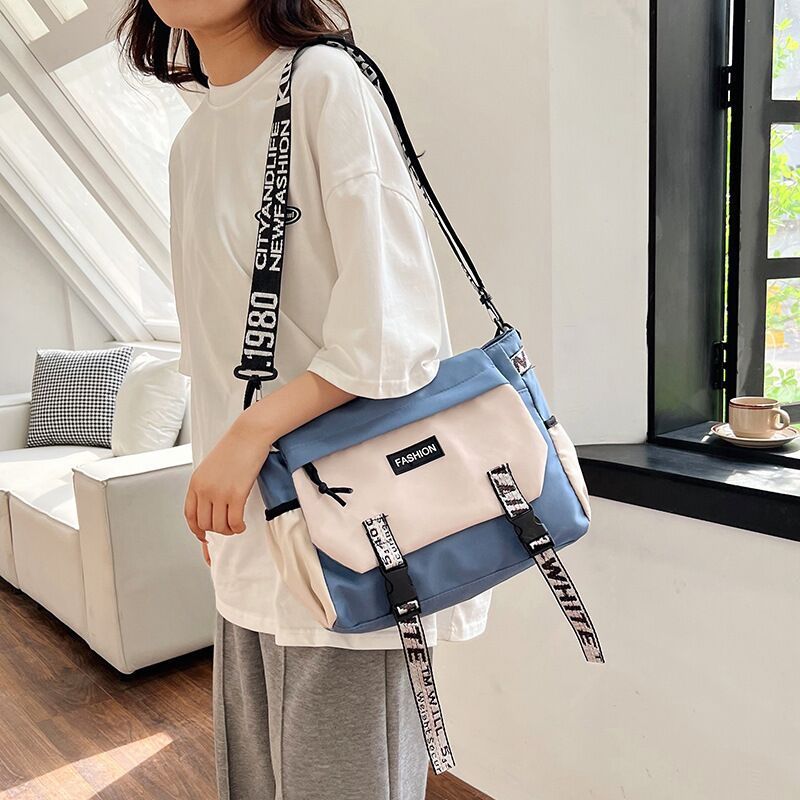 Farbblock Trendy Crossbody Casual Schulter Student Große Kapazität Unisex Hip Hop Messenger Bag_voghion.com