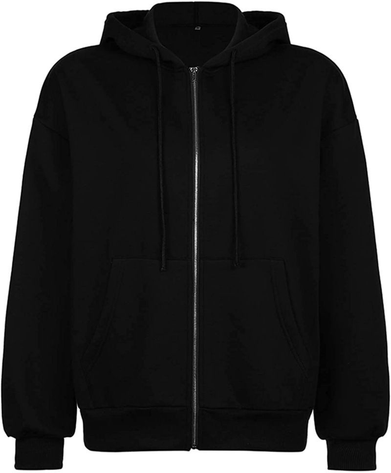 Women's Clothing Women's Cute Hooded Jacket With Drawstring - Oversized Zip-Up Sweatshirt For Teens & Girls - Cozy Fall Outerwear In Multiple Colors_voghion.com