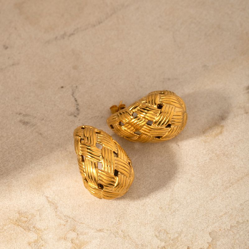 Orecchini pendenti in acciaio inossidabile intrecciato da donna, gioielli per le orecchie in acciaio al titanio e oro_voghion.com