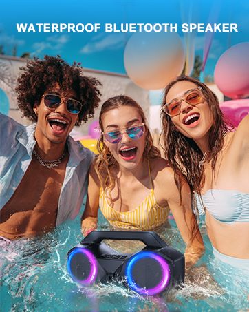 Bluetooth-Lautsprecher, 80 W, laut mit Bass, 20 Stunden Spielzeit, IPX7 wasserdicht, RGB-Lichter, TWS, kabellose Lautsprecher, für draußen, zu Hause, für Partys, am Pool, am Strand, beim Tailgating, im Fitnessstudio, als Geschenk_voghion.com