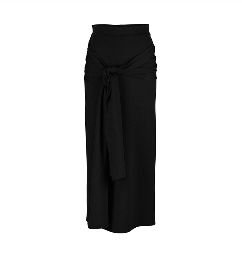 Women's lace-up solid color wrap hip skirt_voghion.com
