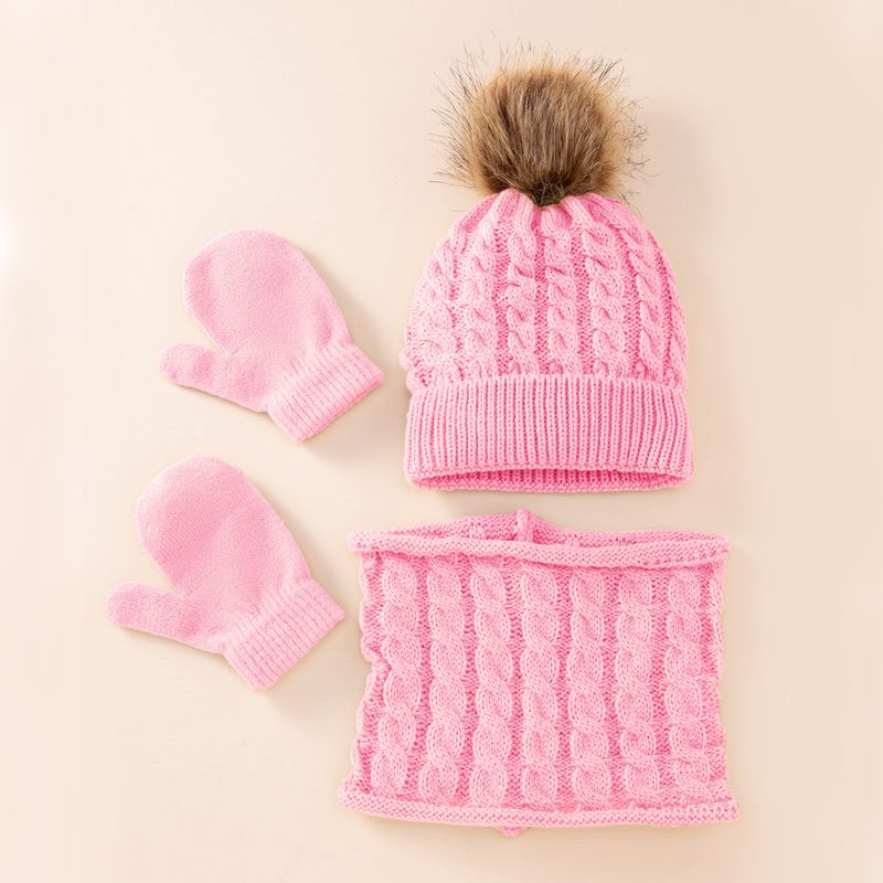 Baby clothing wool monochrome twist warm children's hat scarf gloves two or three sets_voghion.com