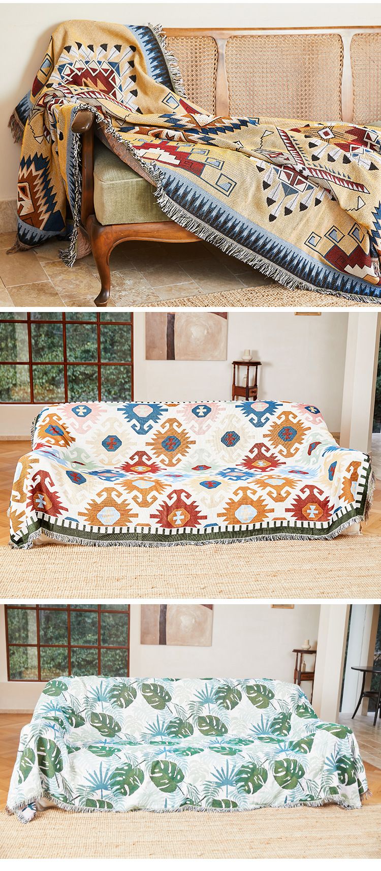 Copridivano in filo jacquard, asciugamano per poltrona reclinabile in stile etnico, coperta per pisolini in ufficio_voghion.com