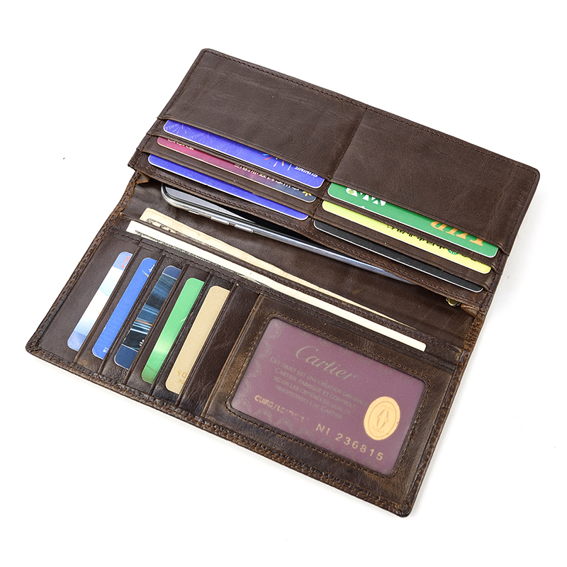 Miesten vintage-lohikäärme aitoa nahkalompakko Ruskea lehmännahkainen pitkä bifold Ketjulompakko puhelintaskulla muotipitkä_voghion.com
