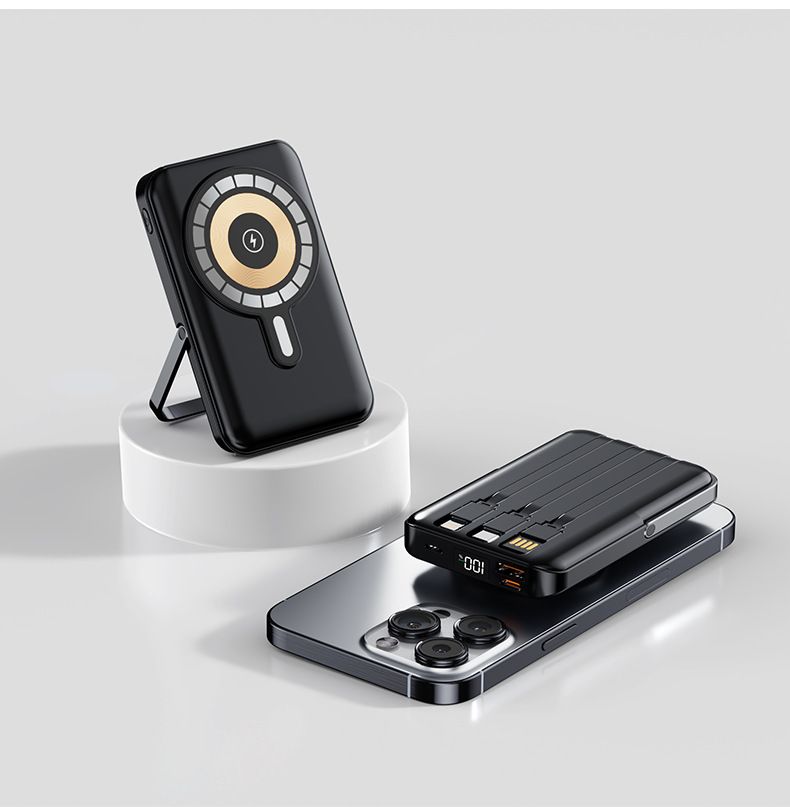 66W Süper Hızlı Şarjlı Kablosuz Manyetik Power Bank 20000 MAh Dahili Kablo Büyük Kapasiteli Cep Telefonları İçin Uygun_voghion.com