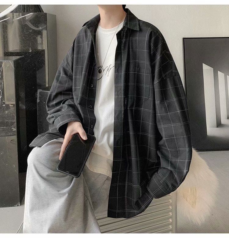 Camicia casual versatile sottile estiva da uomo a quadri retrò, versione coreana, vestiti alla moda in stile Hong Kong_voghion.com