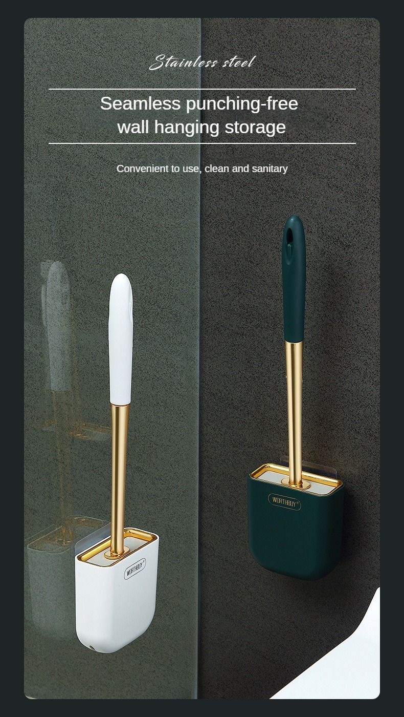 Scopino per WC di lusso da parete, scopino per WC in silicone con supporto, set di scopino per WC, accessori per il bagno_voghion.com