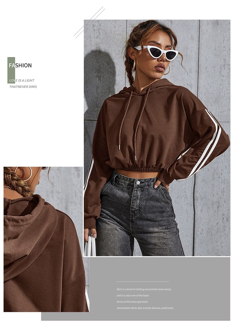 Felpa con cappuccio corta casual a blocchi di colore da donna, autunno nuovo_voghion.com