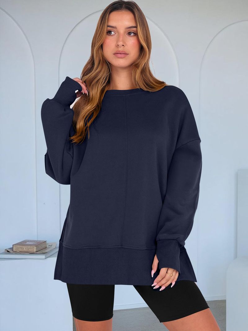 Women's Autumn And Winter Long Sleeve Round Neck Sweatshirt Solid Color Casual Bottoming Shirt_voghion.com