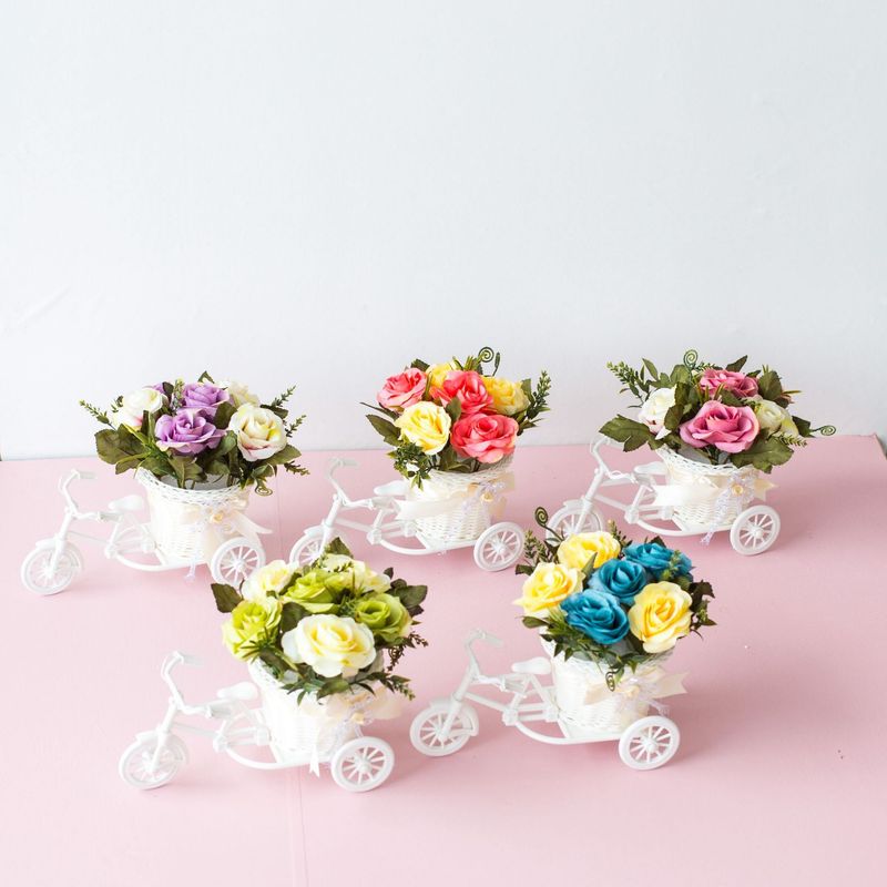 Artificial flowers, artificial flowers, decorative silk flowers, artificial potted plants, ornaments, bicycle potted plants, bow colors are random_voghion.com