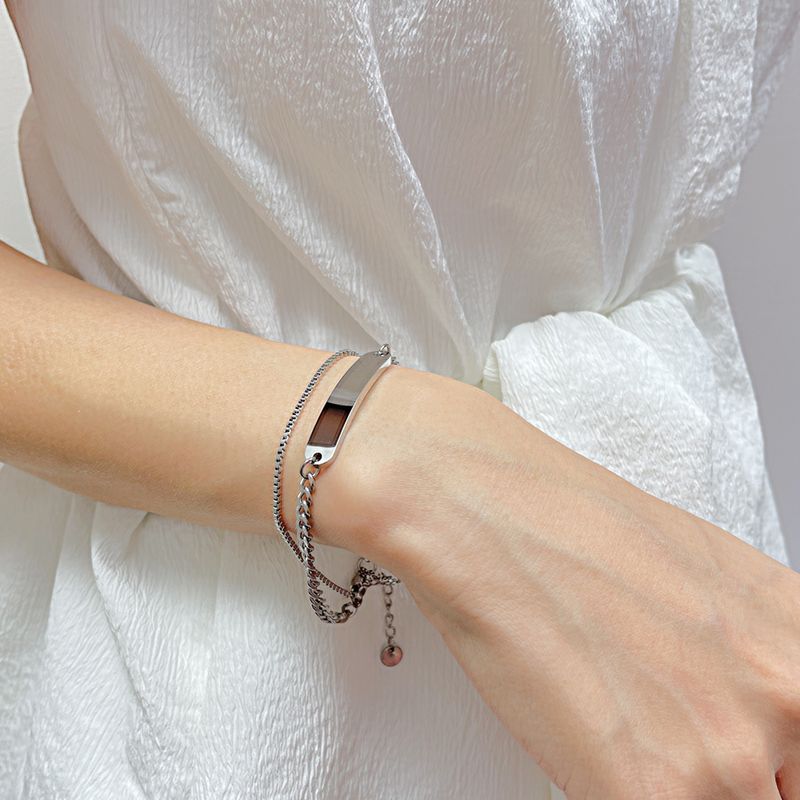 Women's Jewelry Fashion Titanium Steel Double Layer Stacking Summer Commuting All Match Stainless Steel Long Curved Brand Bracelet Female_voghion.com