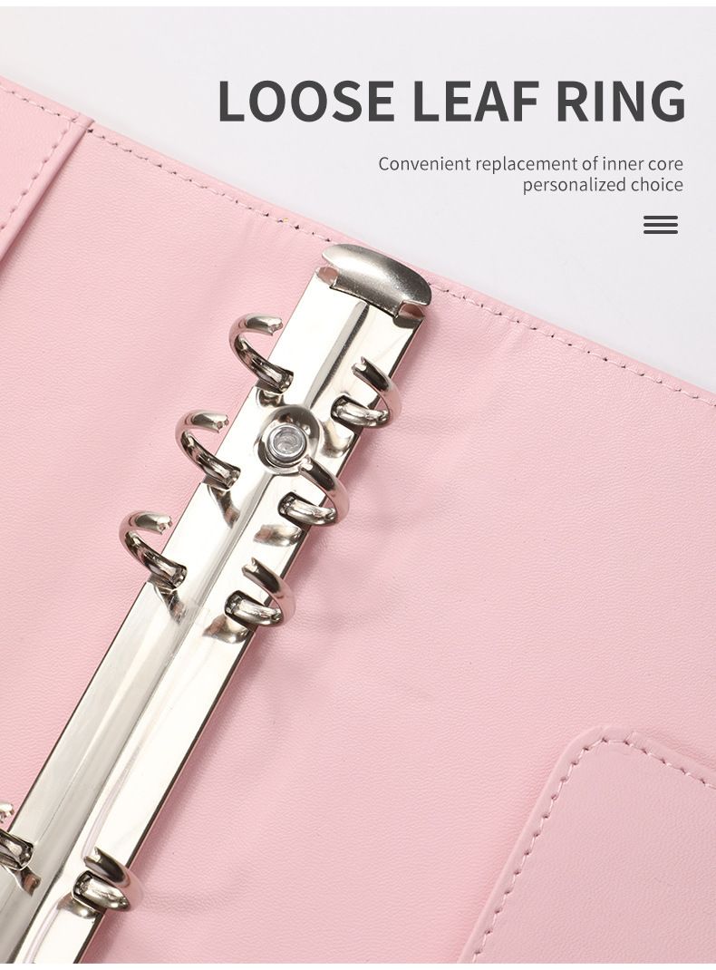 Pasta A6 de couro sintético premium com bolso com zíper - Caderno recarregável na cor Macaron para orçamento, registro em diário e anotações_voghion.com