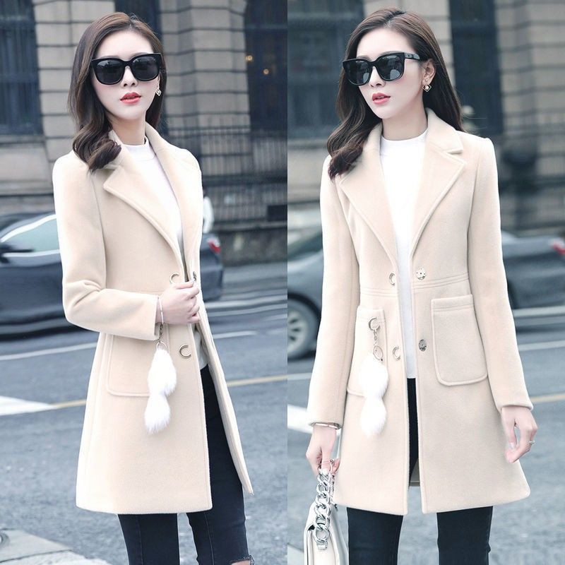 2025 Coat For Women, Mid-Length Korean Style, New Autumn And Winter Women's Fashion, Petite Trendy Thick Woolen Overcoat_voghion.com